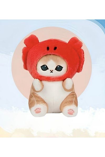 NB market Mofusand Red Fish Hat Cat Plush Toy 25cm Mofusand Series Cat Plush Sleeping Companion
