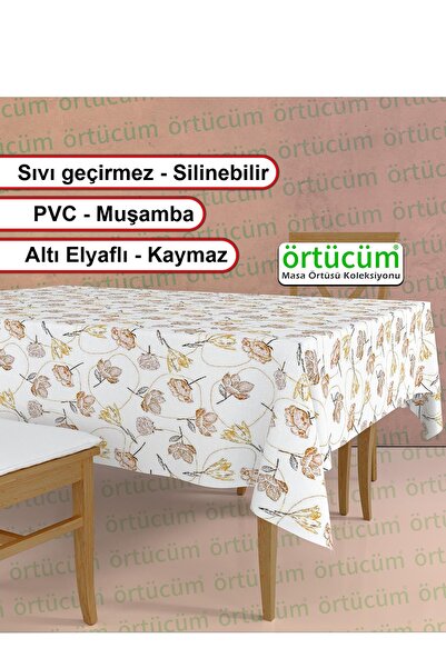 Örtücüm Pvc Astarlı Muşamba Mutfak Masa Örtüsü Gül Çiçek Desenli Naylon Leke ...