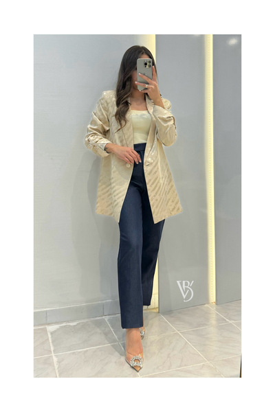 viadellabutik Kol Detaylı Desenli Salaş Ceket