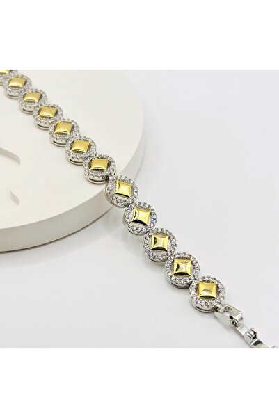 Swan Jewelry سوار فولاذي أنيق من حجر الزركون باللون الذهبي