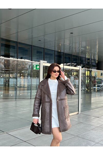 Nesil oversized Γούνινο παλτό με τσέπη τσάντας