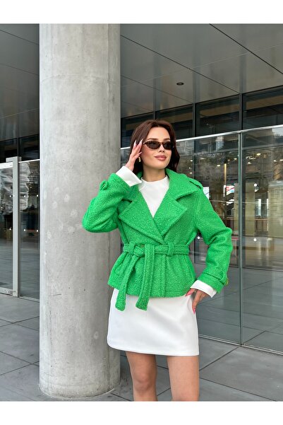 Nesil Kuşaklı Astarlı Buklet Kısa Kaban