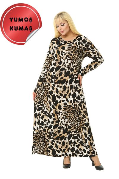 Hazinedan Γυναικείο χειμωνιάτικο μαλακό ύφασμα Tiger Pattern Μεγάλο μέγεθος Mother φόρεμα