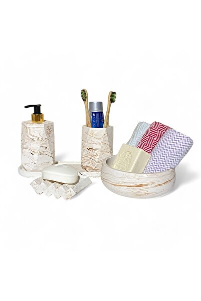 Chiko Mall Σετ αξεσουάρ μπάνιου από σκυρόδεμα με θέμα το μάρμαρο (5 τεμάχια)