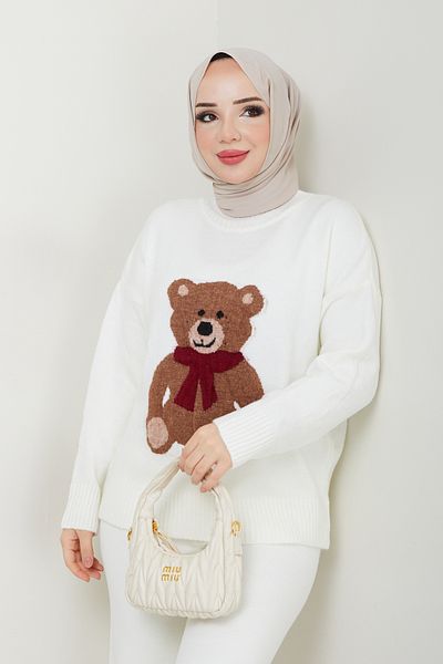 Pamuk Butik Pulover de tricotaj cu tematică ursuleț pentru femei