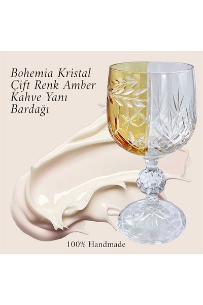 Kristal Market Handmade Crystal Bohemia Yellow Double Color Decorative Presentation Stand Footed Goblet Coffee Side Water Glass