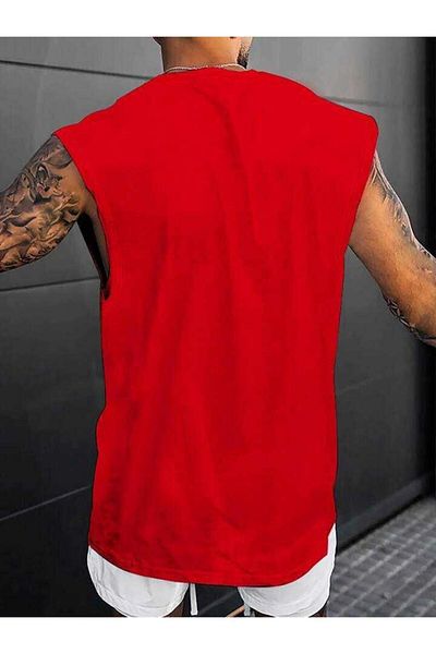 NO 601 Men's Red Sleeveless Vertical Different Print Tshirt