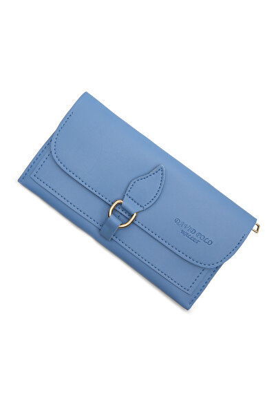 Velvoria Синя мека синтетична кожа дамски портфейл с джоб за телефон