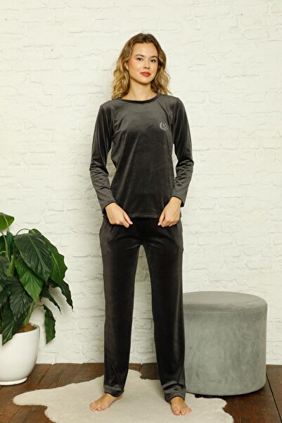 ALİMER Smoked Super Soft Velvet Women's Pajama Set 2598Uk