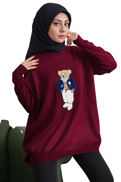 Moda Amore Hijab Knitwear Women's Sweater - Teddy Bear Tunic with Teddy Bear, Crew Neck V5
