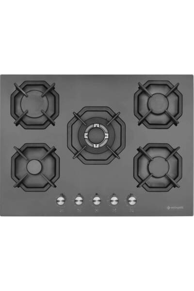 Eminçelik Ec-ah 2250 Bw Bg70 Sng 5 Gözü Gazlı(WOK GÖZLÜ) 70 Cm Siyah Cam Ankastre Gömmeli Ocak