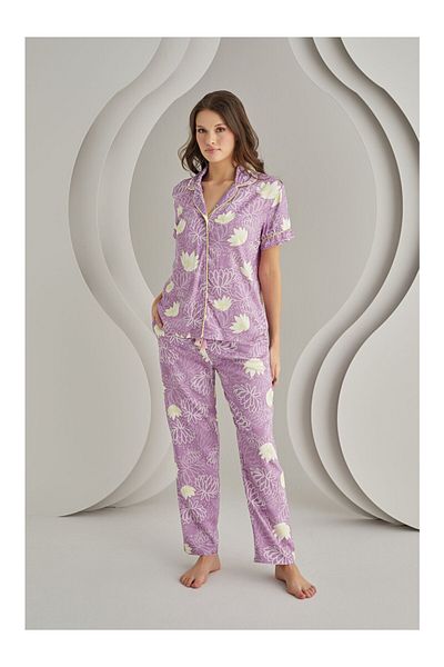 NBB 67965 Set de pijamale cu nasturi în față cu modele florale