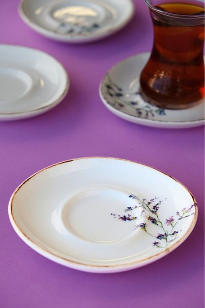 tabakevi Plate House Porcelain Pebble Lilac Tea Plate Set 13X11 cm 6 Pieces Pbl06Csprs995