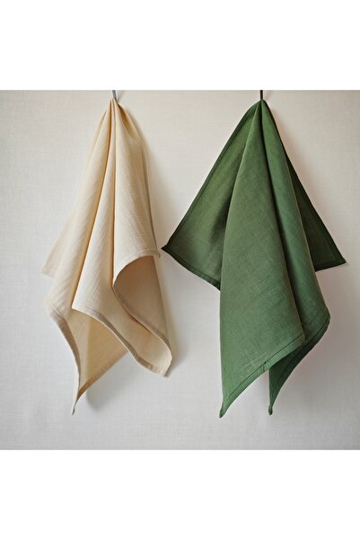 Butik Serdivan 100% Cotton Muslin Drying Cloth Set (Piece of 2) Green and Cream