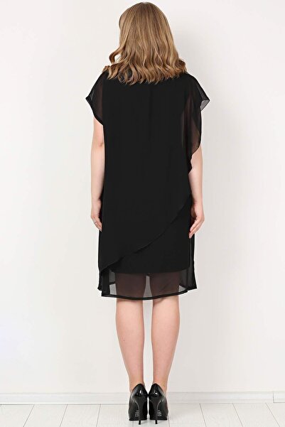 Zer Otantik Black Chiffon Plus Size Evening Dress