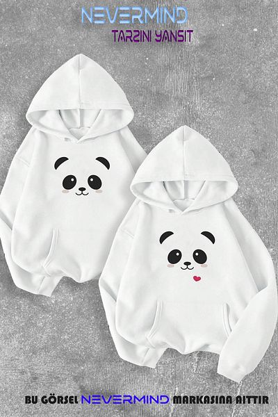 NEVERMIND Lover Couple Combination Panda Printed Hooded Sweatshirt Set of 2
