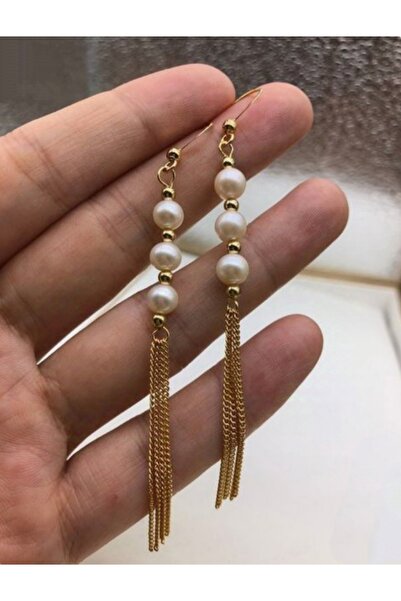 Duayen Design Kadın İncili Dorika Boncuklu Gold Küpe