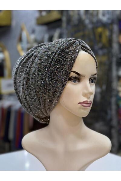 zagreus Kadın gri kendinden simli taşlı dümlü büzgülü bone özel günlerde çok ...