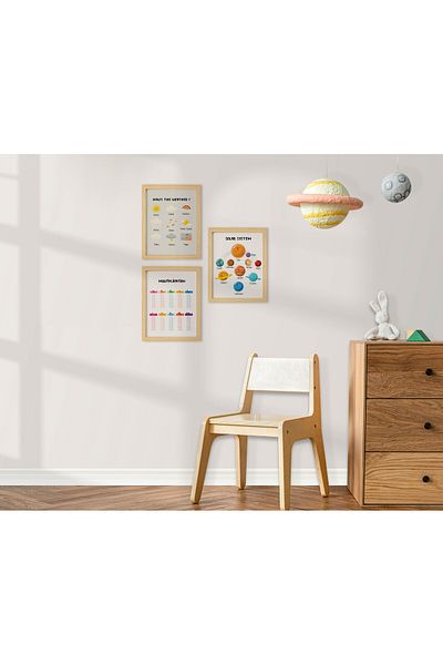 Ayışığı Dizayn Set de pictură din 3 piese pentru camera copiilor cu cadru din lemn natural