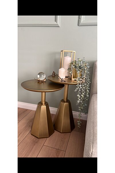 Gold Design İkili takım  Pera model ANTİK eskitme yan sehpa 50-55 cm