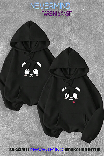 NEVERMIND Set de 2 hanorac cu glugă cu imprimeu panda combinat cuplu de îndră...