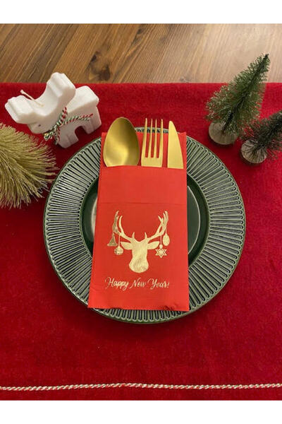 kidspartim Gold Red Pocket Air Touch New Year Deer Model Napkin 12 Pieces 40X40
