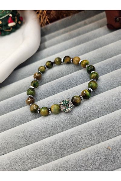 AURA Green Natural Stone Men's Bracelet - Turtle Eye Stone
