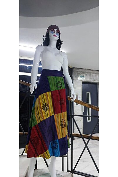 EREN STYLE Hint Etnik Kadın patchwork Desenli Anvelop Etek (95 CM)