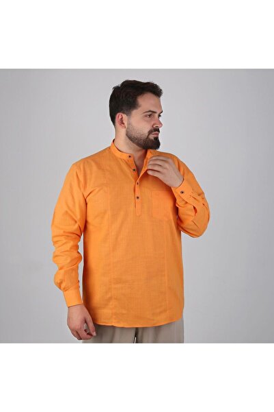 İkranur Πουκάμισο με μακρυμάνικο μοντέρνο σχέδιο από 100% βαμβάκι, ανθεκτικό στον ιδρώτα - Πορτοκαλί