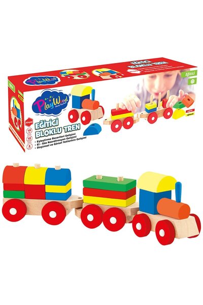 Play Wood Ahşap Eğitici Bloklu Tren 18 Parça Bul-Tak Oyuncak Seti ONY-351