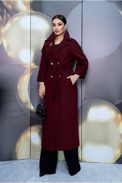 Eccim Fashion Leather Shoulder Detailed Brooched Long Women's Coat