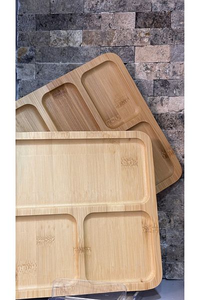 ARİN MODA Arin Homteks - Multi-Compartment Bamboo Plate 2 Pieces