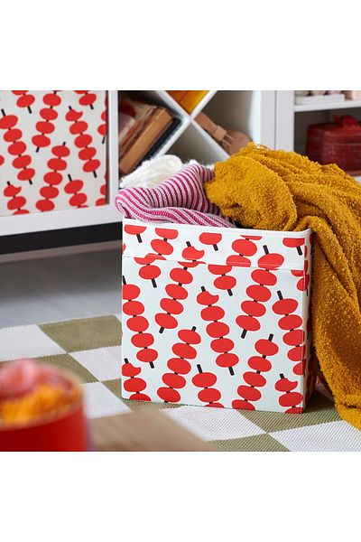 IKEA Fössta Box, Red Sugar Pattern-White, 33X38X33 cm
