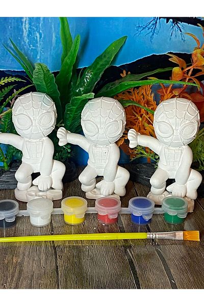 evimatolye Superhero Spider Man (3D) Children's Stone Painting Set Family 3-Piece Activity Kids Development Stone Painting