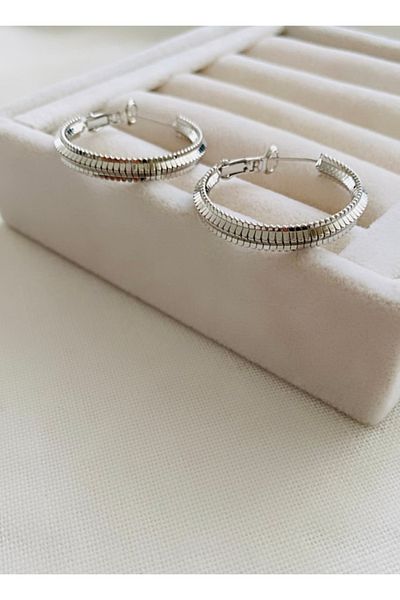 VNS Accessories Steel Fish Tread Model Hoop Earrings (3 cm)