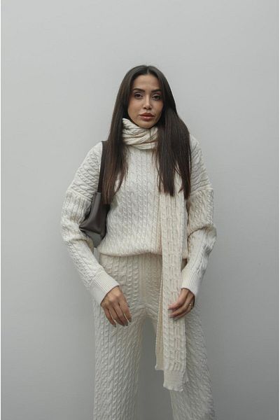 Havoş Ecru Scarf Hair Knit Pants Sweater Set