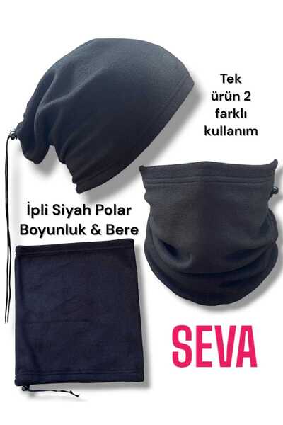 sevateks Căciulă unisex neagră multifuncțională de iarnă din lână pentru gât