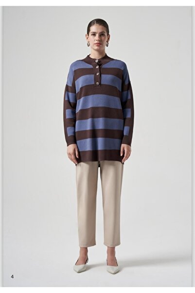 Nuss Кафява туника с райета и яка 1212