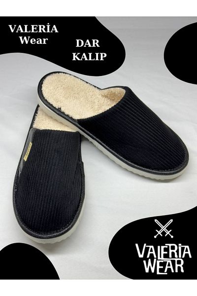 Vwear Unisex Wool Corduroy Slippers - Semi-Leather and Non-Slip Sole