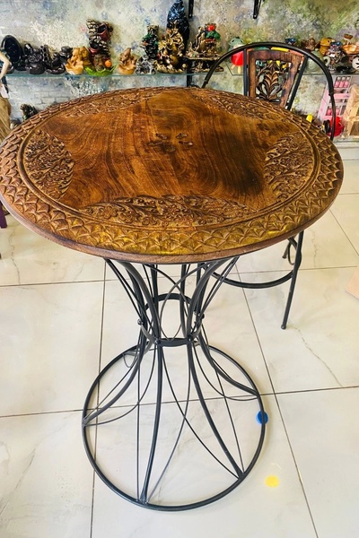 RaHan Masa Ferforje El İşi Ahşap Masa Bar Masası 2 Sandalye