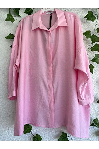 Nuss 3001 Asimetrik Kesim Gizli Patlı Gömlek - Toz Pembe