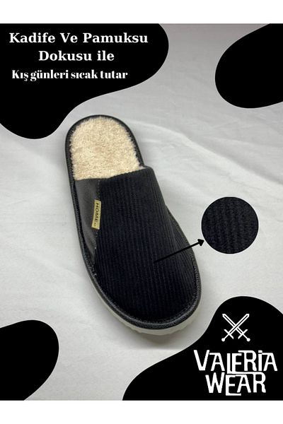 Vwear Unisex Wool Corduroy Slippers - Semi-Leather and Non-Slip Sole