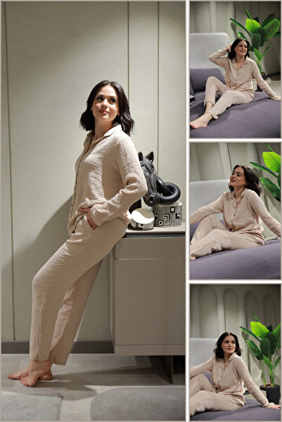 OTEXSA Set de pijamale pentru femei din muselină cu mânecă lungă din bumbac natural Confort și eleganță într-unul!