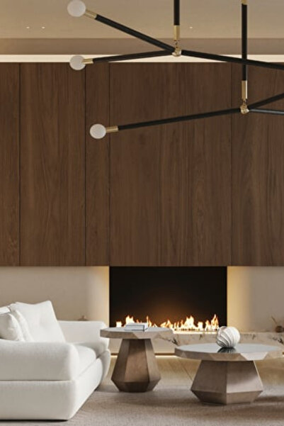 BEKALIVING Talmont Ahşap Cam Detay İkili Orta Sehpa Takımı Kum