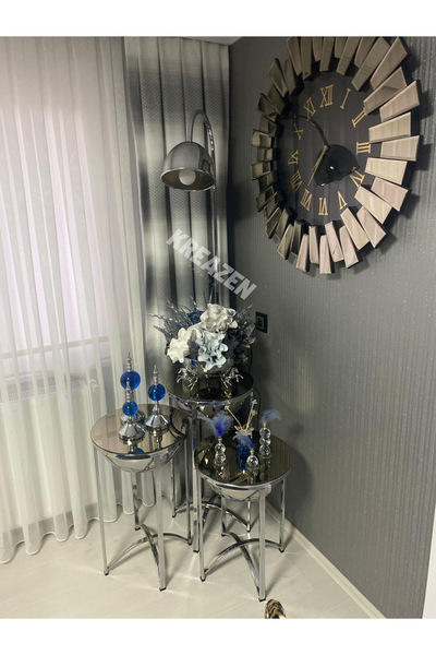 Kreazen Alaz Lambader + 3’lü Sehpa Seti (Gümüş)