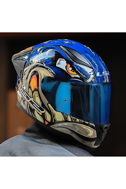 LS2 RAPID 2 RACE SPOX MAVİ-GRİ KAPALI MOTOSİKLET KASKI MAVİ CAMLI