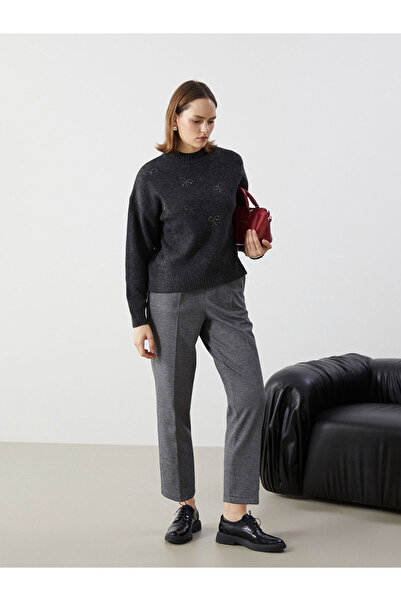 LC Waikiki Lcw Comfort Gray Women's Patterned Pants with Elastic Waist