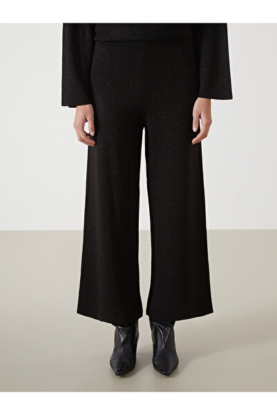 LC Waikiki Black Elastic Waist Shiny Looking Women's Knitwear Pants