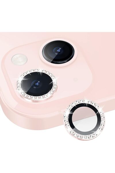 Powerfox iPhone 13/13 Mini Uyumlu Swarowski Taşlı Tempered Glass Kamera Lens Koruyucu(2'li Set) Gümüş