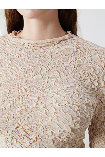 LC Waikiki Beige Mock Neck Textured Women's Knitwear Sweater